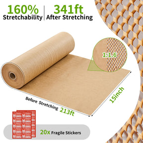 JARLINK Honeycomb Packing Paper, 15"x 131' Bubble Packing Wrap for Packing/Shipping/Moving, Eco-Friendly Bubble Packing Paper Wrapping Roll, Recyclable Moving Supplies With 20 Fragile Sticker Labels