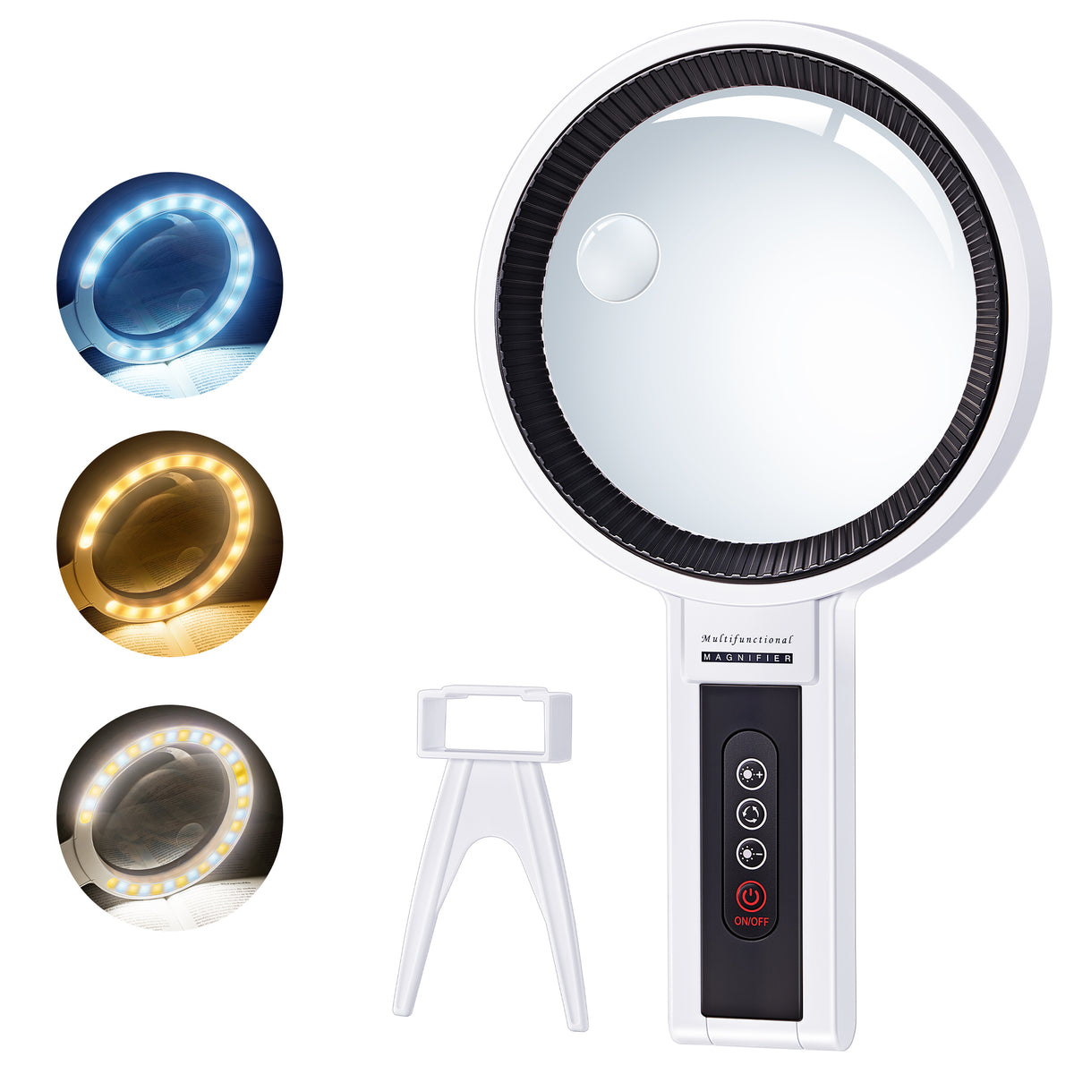 JARLINK Magnifying Glass with Light and Stand, 5.5-Inch Large Magnifying Glass for Reading, 34 LED Adjustable Brightness, Handheld and Stand Magnifier for Seniors and Inspection