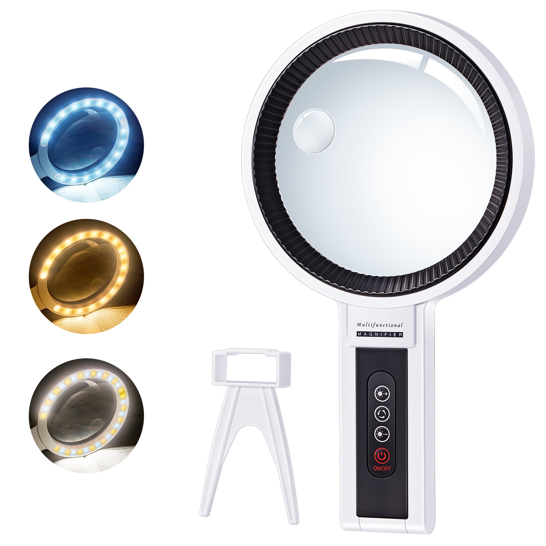 JARLINK Magnifying Glass with Light and Stand, 5.5-Inch Large Magnifying Glass for Reading, 34 LED Adjustable Brightness, Handheld and Stand Magnifier for Seniors and Inspection