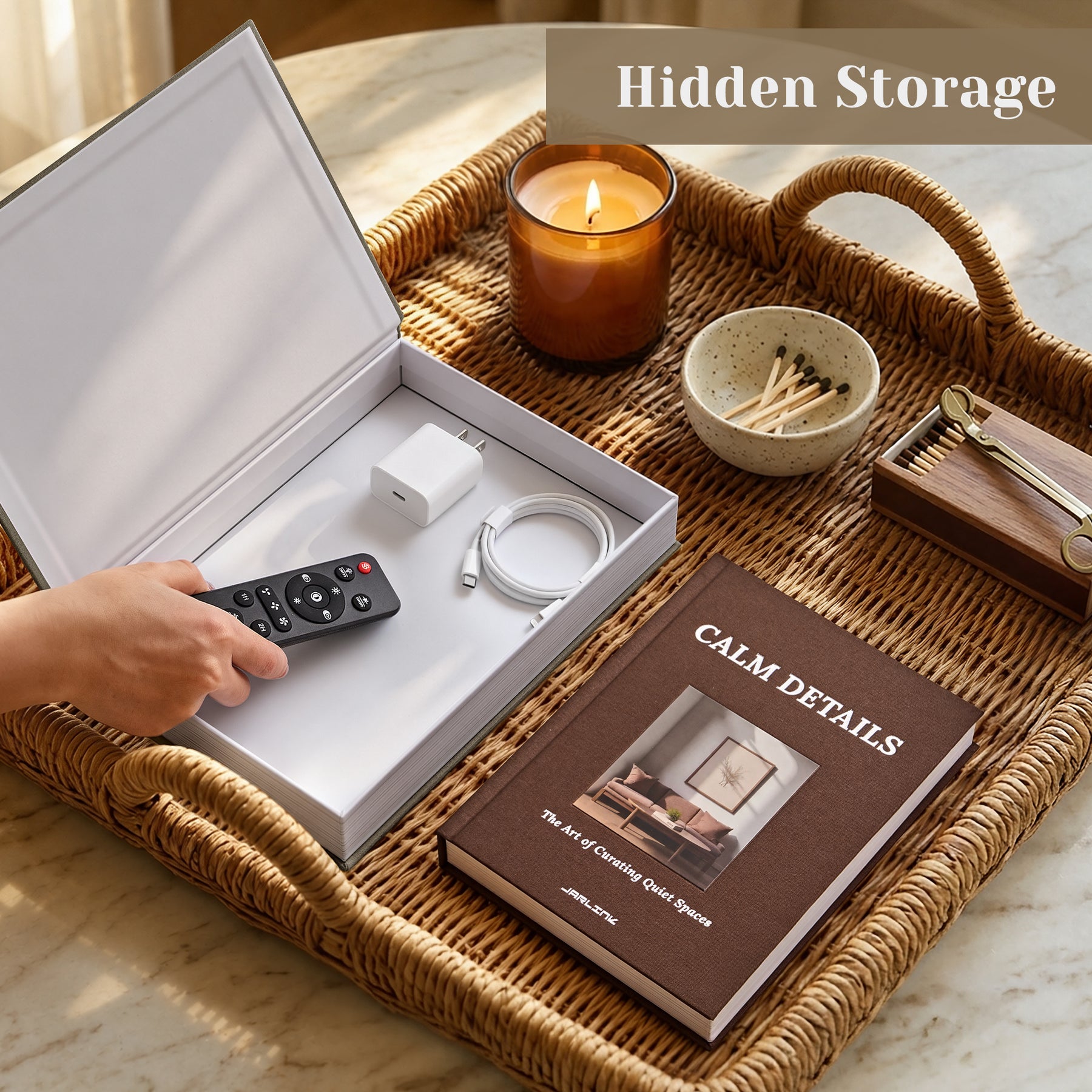 JARLINK Aesthetic Decorative Books, Set of 2 Linen Faux Book Boxes