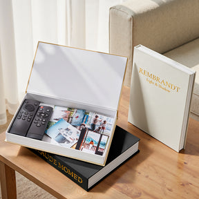 JARLINK Aesthetic Decorative Books, Set of 3 Linen Faux Book Boxes