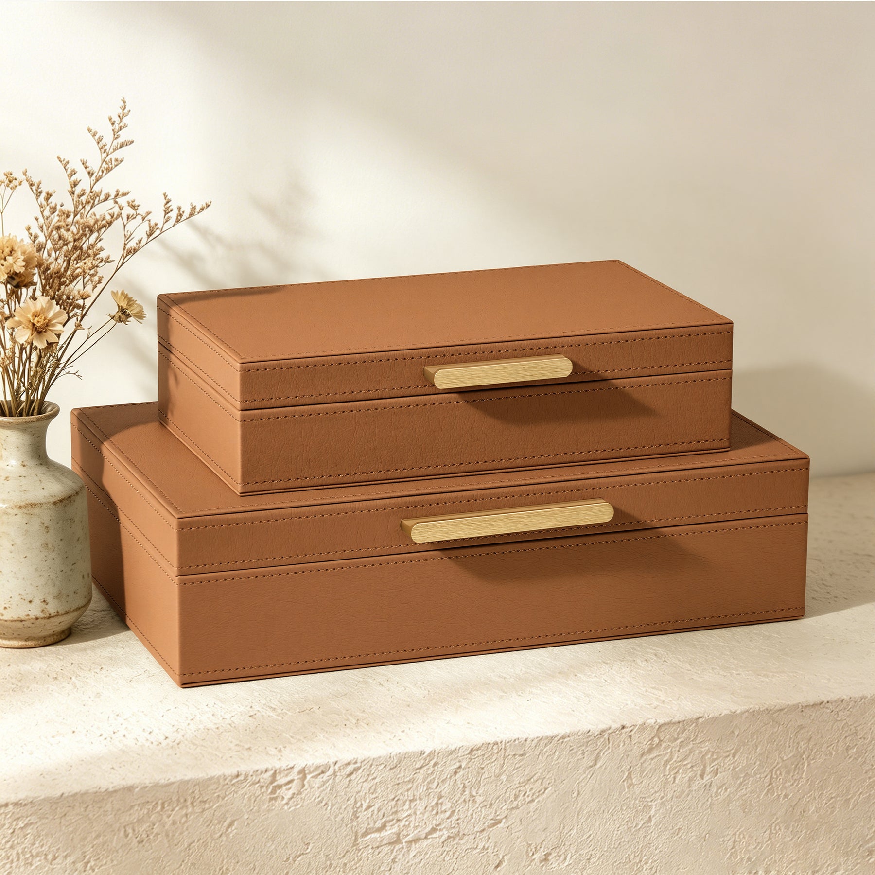JARLINK Decorative Storage Boxes with Lids, PU Leather Bins
