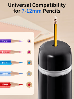 JARLINK Automatic Electric Pencil Sharpener - Hands-Free Operation, 3 Sharpness Modes, 3-Second Sharpening, Rechargeable & Portable for 7-12mm Pencils, Ideal for Classroom and Home Use