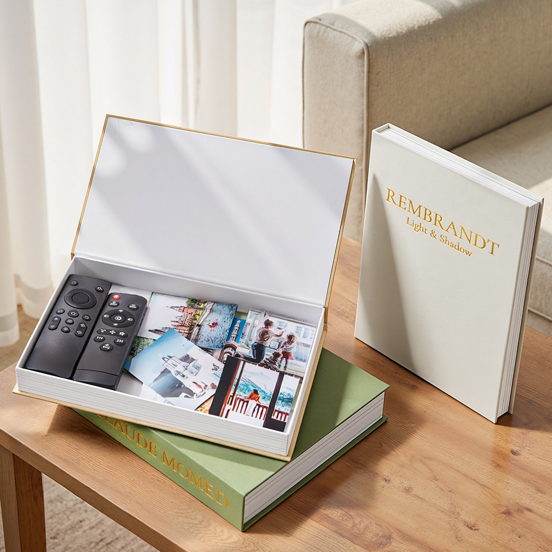 JARLINK Aesthetic Decorative Books, Set of 3 Linen Faux Book Boxes
