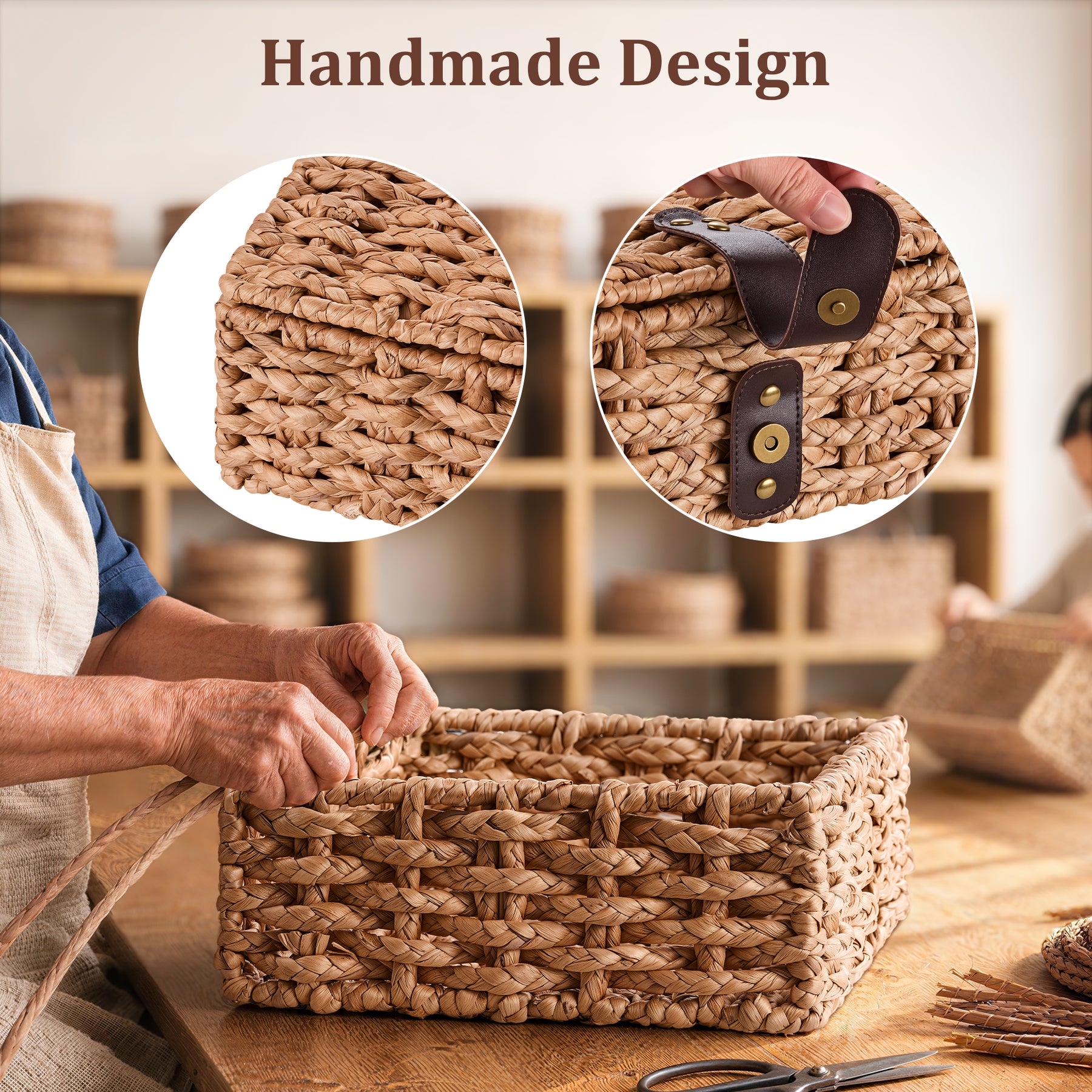 JARLINK Decorative Box with Lid, Handwoven Water Hyacinth Wicker Woven Box