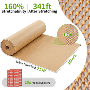 JARLINK Honeycomb Packing Paper, 15"x 131' Bubble Packing Wrap for Packing/Shipping/Moving, Eco-Friendly Bubble Packing Paper Wrapping Roll, Recyclable Moving Supplies With 20 Fragile Sticker Labels