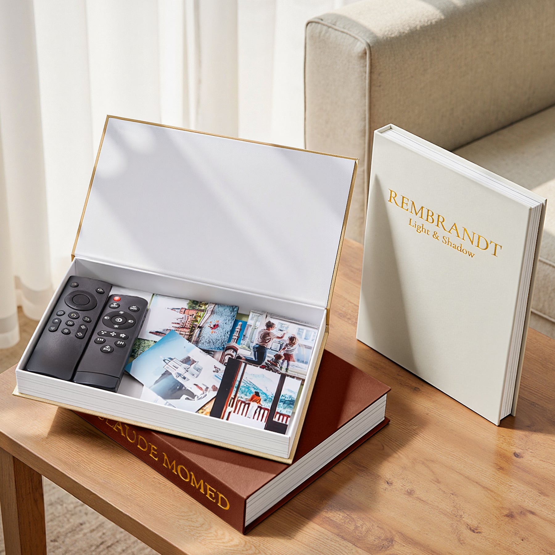 JARLINK Aesthetic Decorative Books, Set of 3 Linen Faux Book Boxes