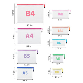 JARLINK 18 Pack 8 Sizes Mesh Pouch, 9 Colors, Waterproof Zipper File Bags Document Multipurpose Travel Bags for Office Supplies Cosmetics Travel Accessories