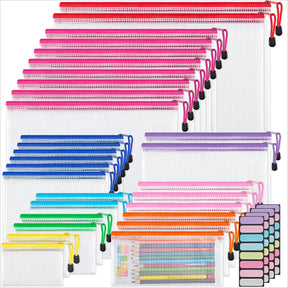 JARLINK 18 Pack 8 Sizes Mesh Pouch, 9 Colors, Waterproof Zipper File Bags Document Multipurpose Travel Bags for Office Supplies Cosmetics Travel Accessories