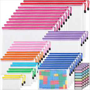 JARLINK 18 Pack 8 Sizes Mesh Pouch, 9 Colors, Waterproof Zipper File Bags Document Multipurpose Travel Bags for Office Supplies Cosmetics Travel Accessories