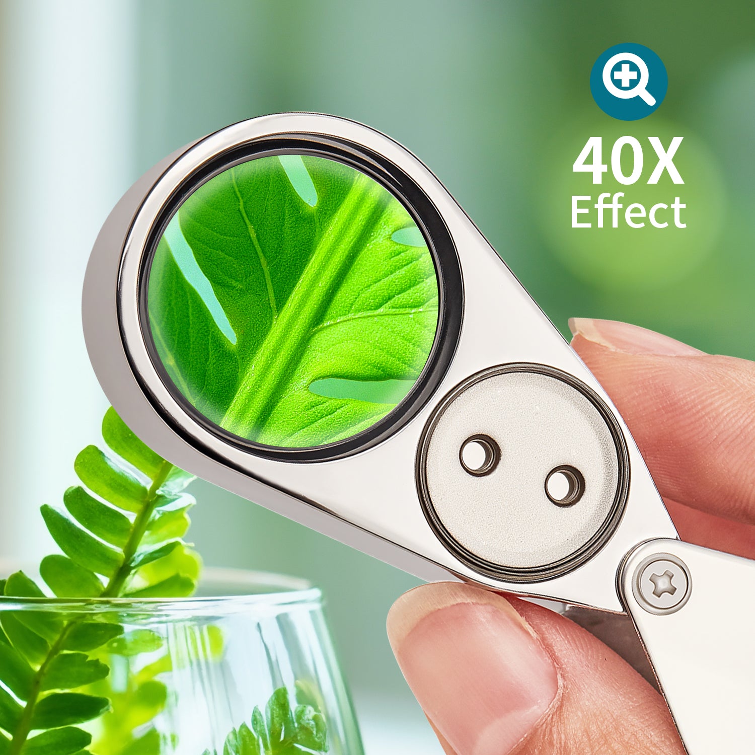 JARLINK 40X Foldable LED UV Metal Jewelers Loupe Magnifier