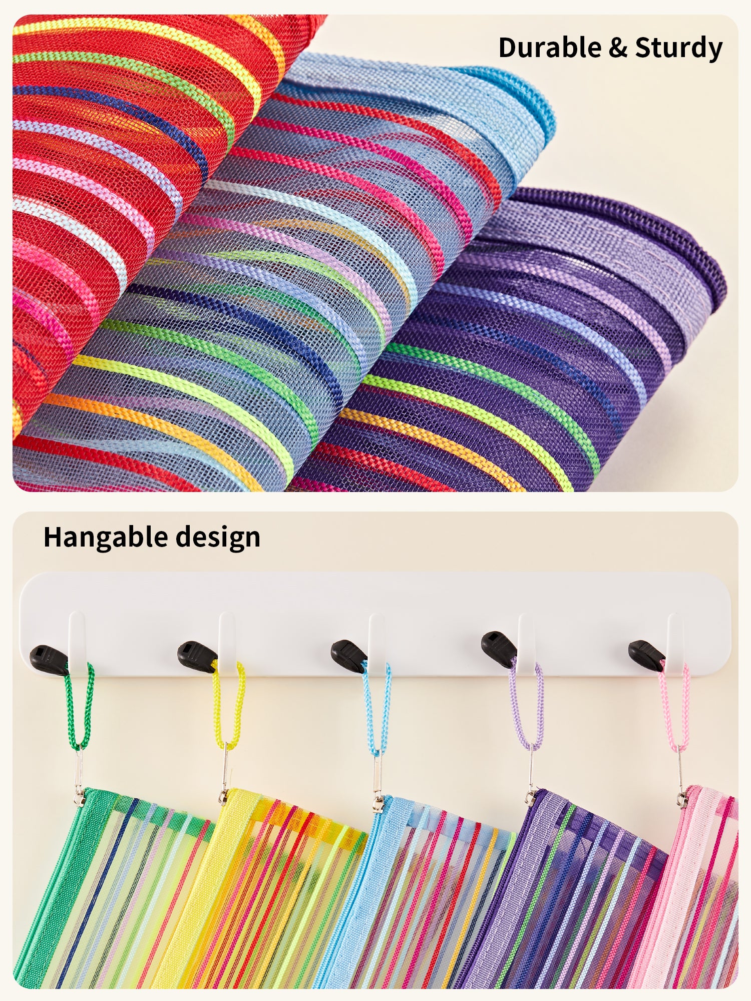 JARLINK Zipper Mesh Pouch, 120 Pcs Durable Pencil Pouches in 10 Colors