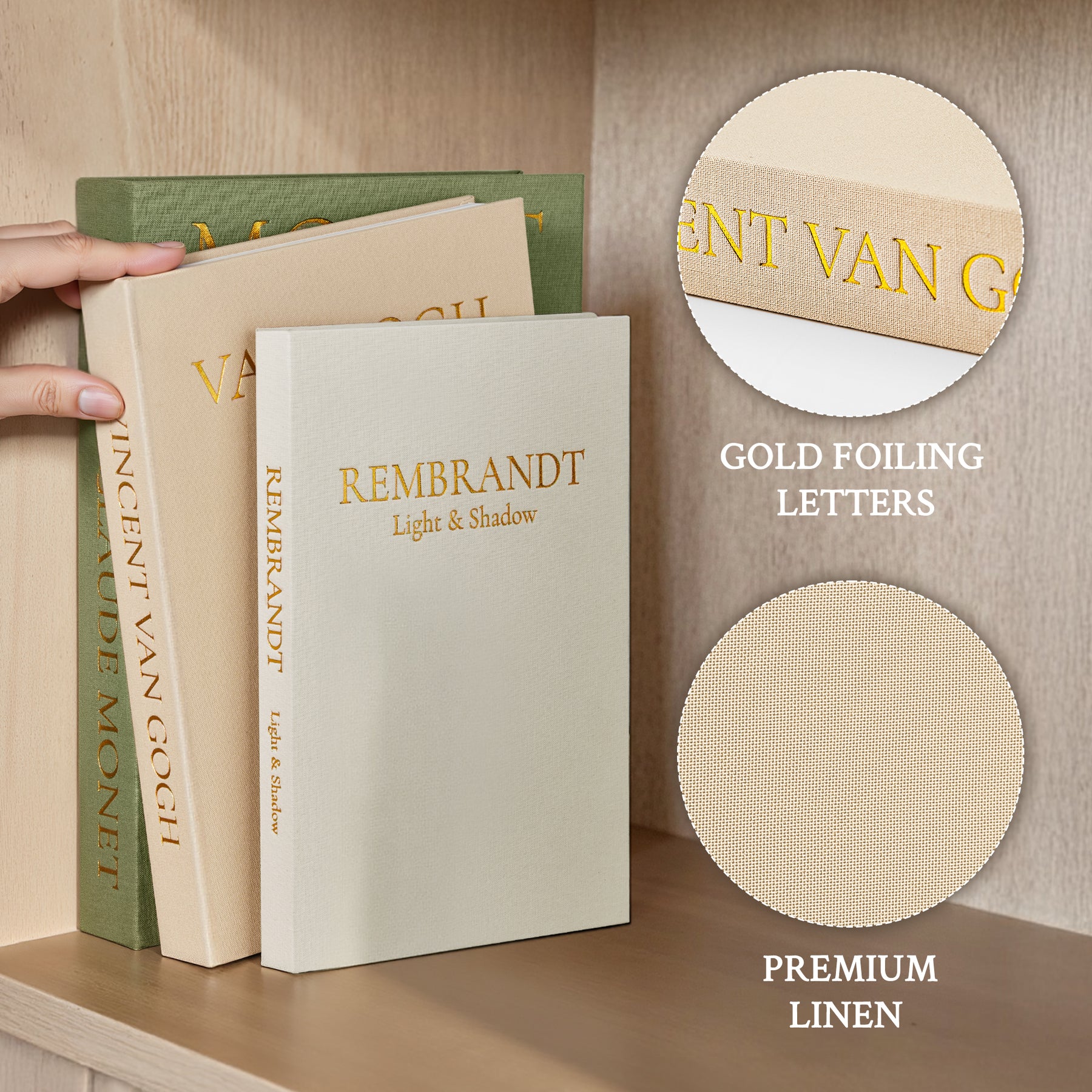 JARLINK Aesthetic Decorative Books, Set of 3 Linen Faux Book Boxes