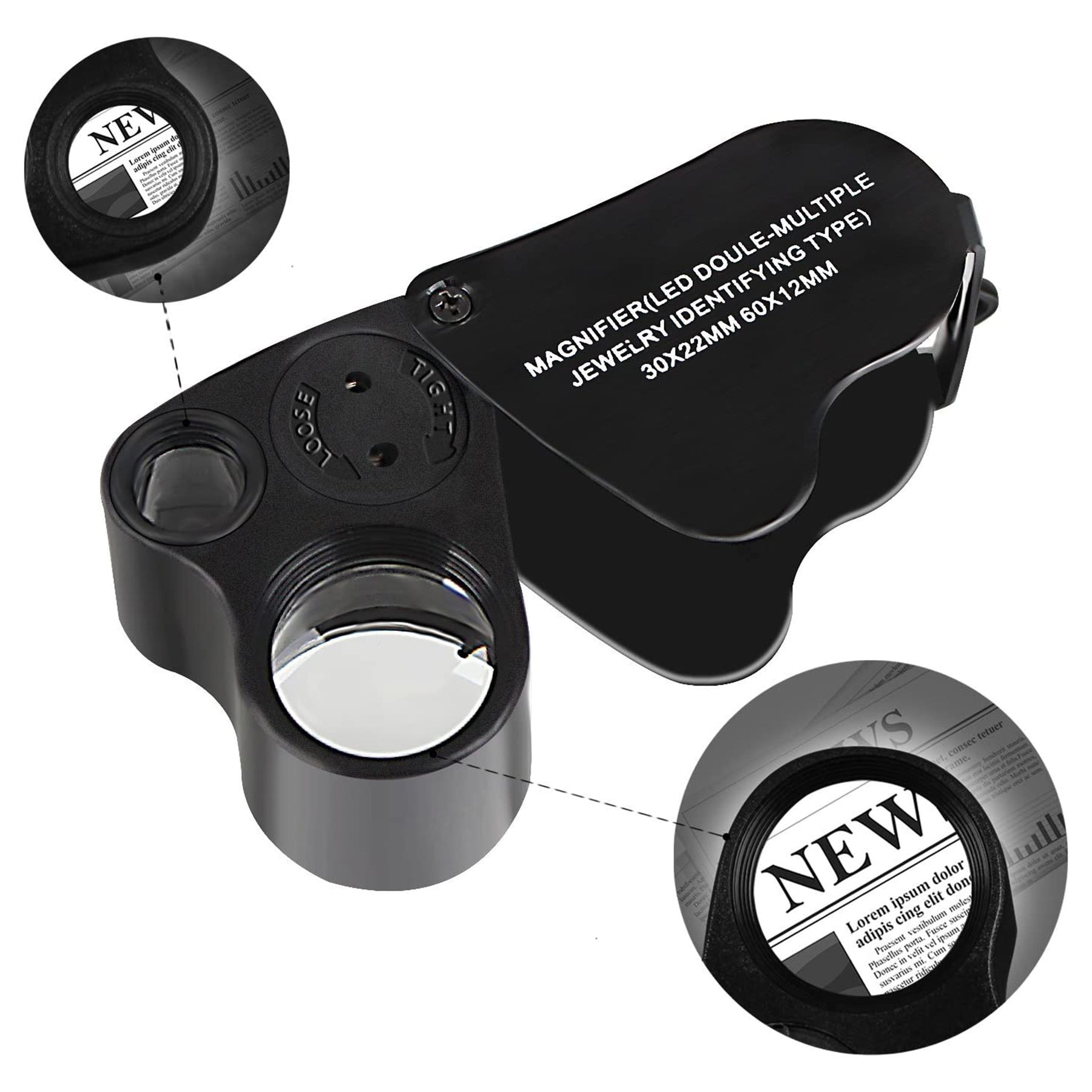 JARLINK 2 Pack 30X 60X Illuminated Jewelers Eye Loupe Magnifier