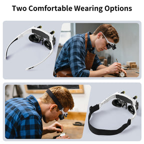 JARLINK Magnifying Glasses with LED Light, Hands Free Magnifier with 14 Interchangeable Lenses 3X 4X 5X 6X 7X 10X 15X, Magnifying Glasses for Close Work, Crafts, Jewelry, Electronics Repair (Black)