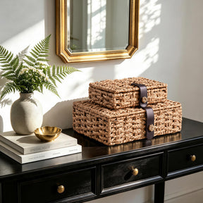 JARLINK Decorative Box with Lid, Handwoven Water Hyacinth Wicker Woven Box