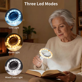 JARLINK Magnifying Glass with Light and Stand, 3-Mode Illuminated Magnifier for Seniors Reading & Close Work, Handheld Foldable Magnifier for Jewelry, Coins, Crafts