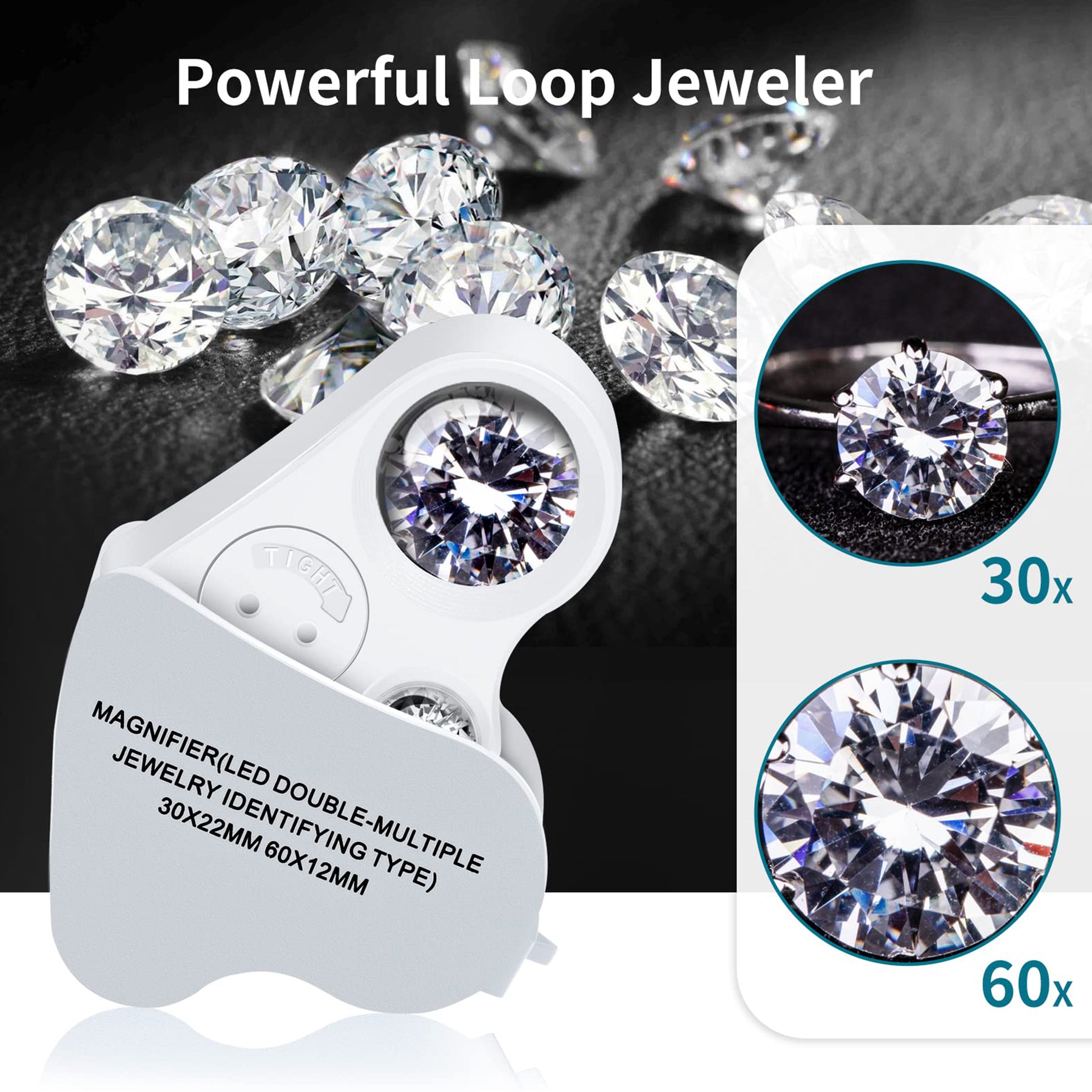 Fabduo Jewelers Loupe 2 Pack - 30X 60X Jewelry Eye Loop Magnifier with  Illumi