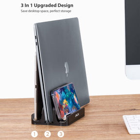 JARLINK 3-in-1 Design Vertical Laptop Stand Holder, Aluminum Laptop Stand for Desk with Adjustable Dock, Space-Saving Organizer for All MacBook, Surface, Samsung, HP, Dell, Chrome Book