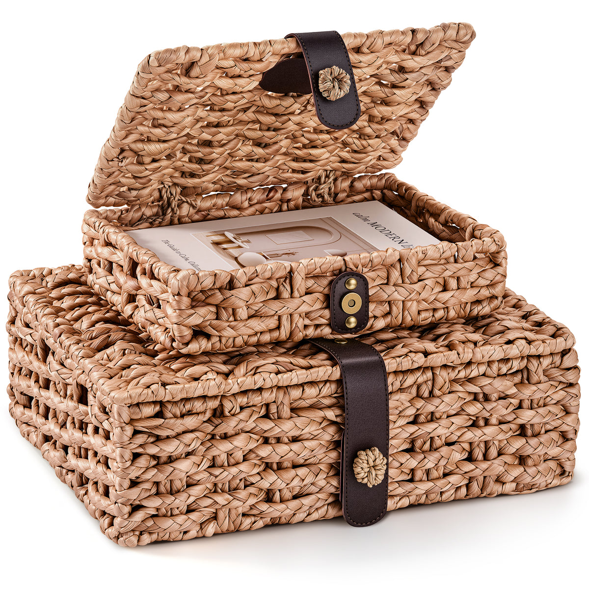 JARLINK Decorative Box with Lid, Handwoven Water Hyacinth Wicker Woven Box