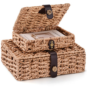 JARLINK Decorative Box with Lid, Handwoven Water Hyacinth Wicker Woven Box