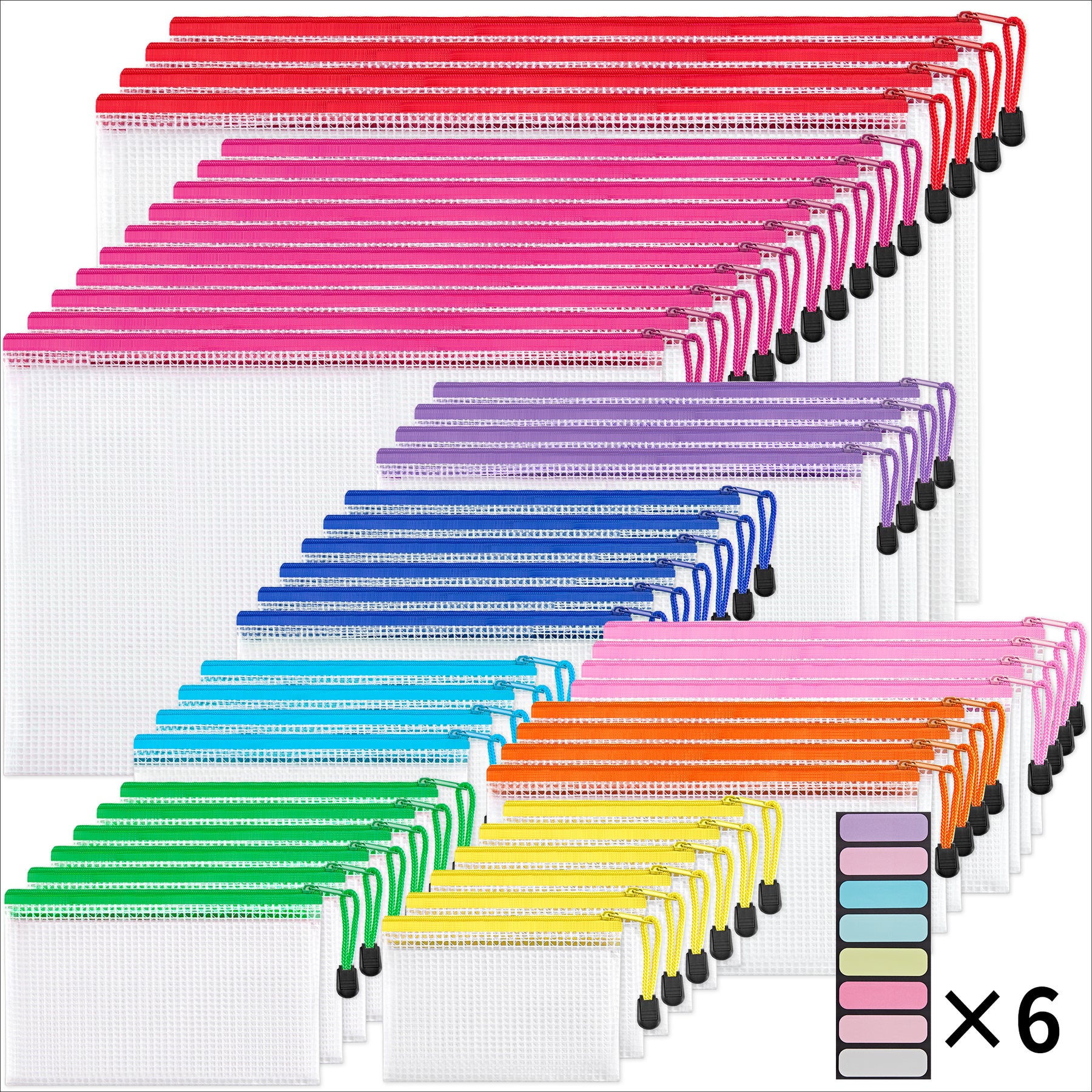 JARLINK 18 Pack 8 Sizes Mesh Pouch, 9 Colors, Waterproof Zipper File Bags Document Multipurpose Travel Bags for Office Supplies Cosmetics Travel Accessories