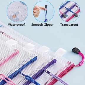 JARLINK 18 Pack 8 Sizes Mesh Pouch, 9 Colors, Waterproof Zipper File Bags Document Multipurpose Travel Bags for Office Supplies Cosmetics Travel Accessories