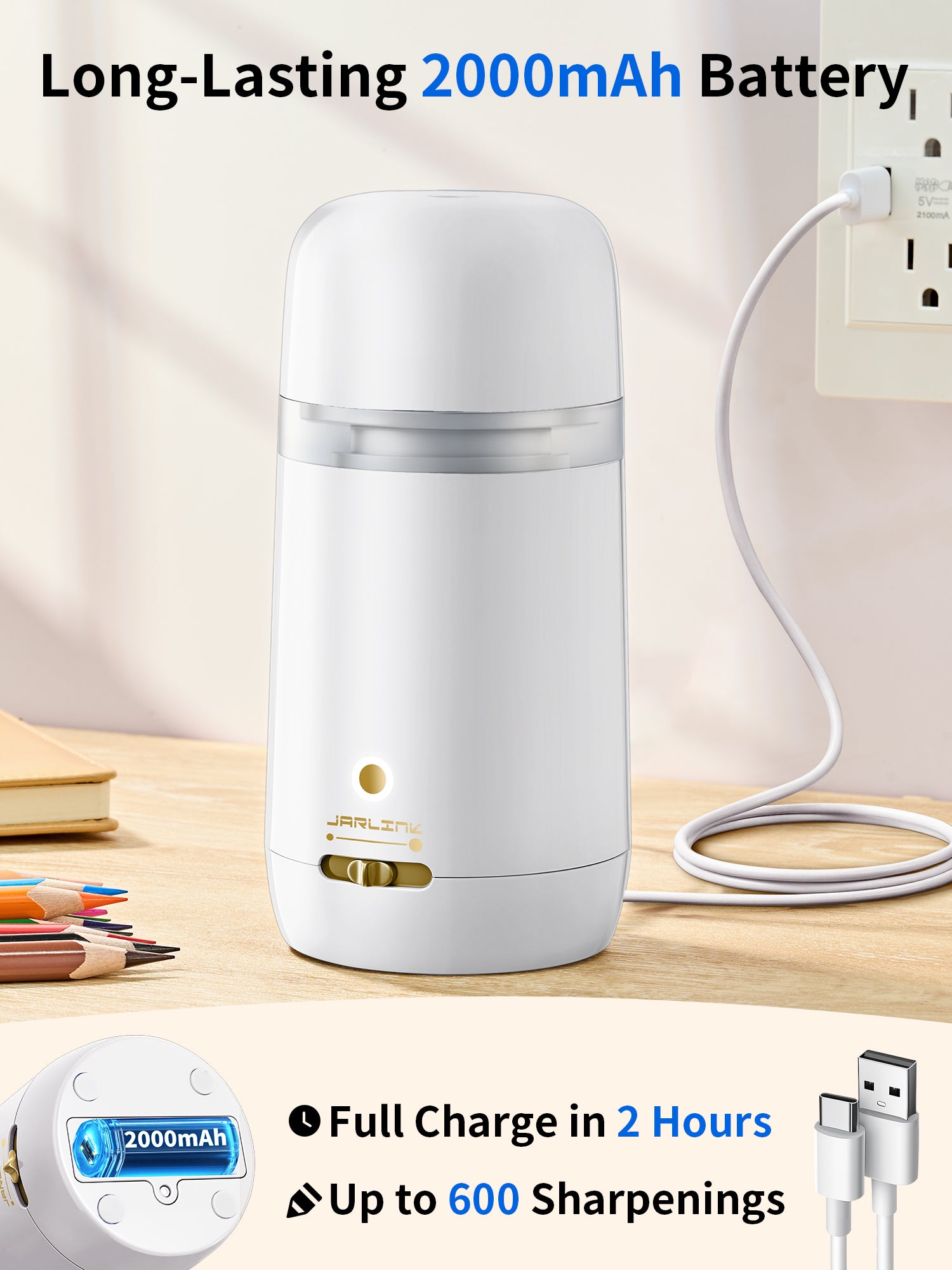 JARLINK Automatic Electric Pencil Sharpener, Rechargeable