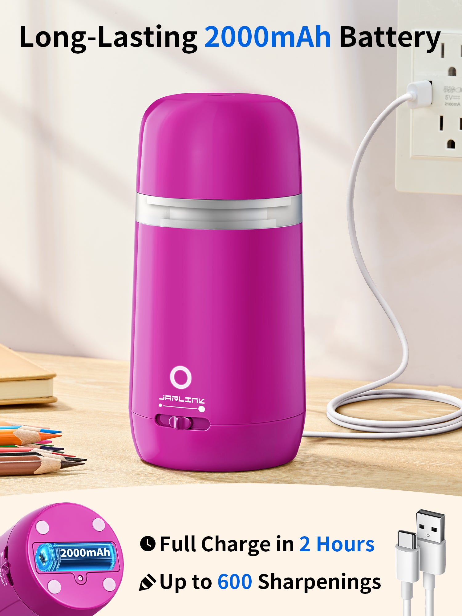 JARLINK Automatic Electric Pencil Sharpener, Rechargeable