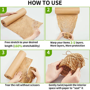 JARLINK Honeycomb Packing Paper, 15"x 131' Bubble Packing Wrap for Packing/Shipping/Moving, Eco-Friendly Bubble Packing Paper Wrapping Roll, Recyclable Moving Supplies With 20 Fragile Sticker Labels