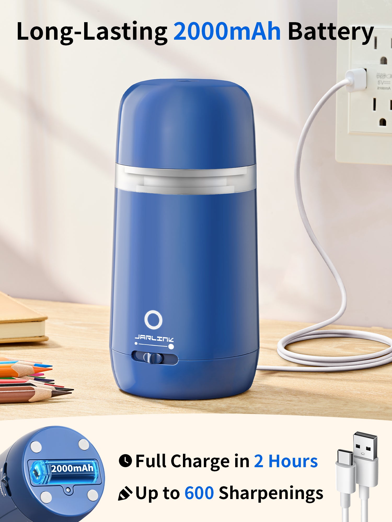 JARLINK Automatic Electric Pencil Sharpener, Rechargeable
