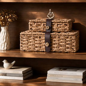 JARLINK Decorative Box with Lid, Handwoven Water Hyacinth Wicker Woven Box