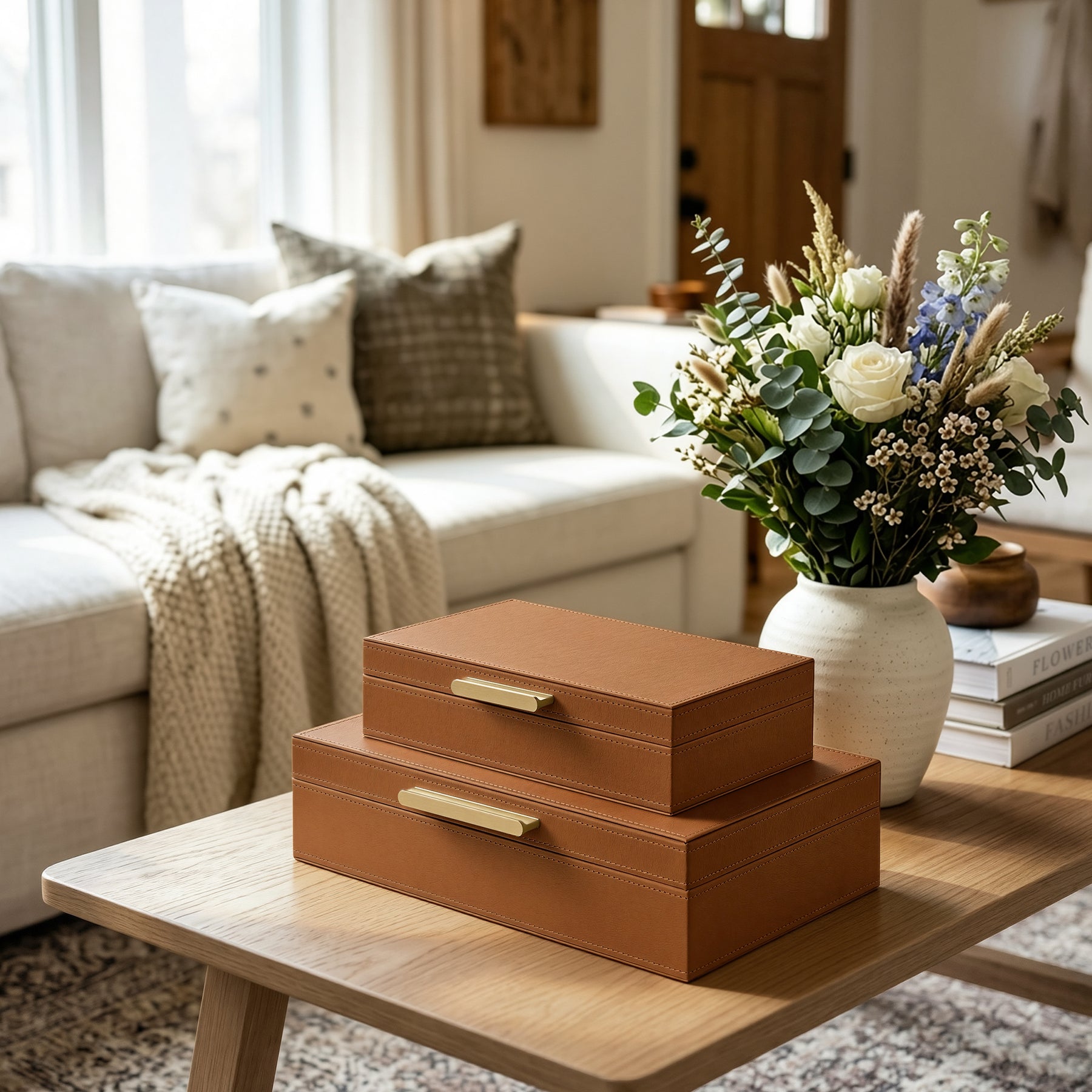 JARLINK Decorative Storage Boxes with Lids, PU Leather Bins