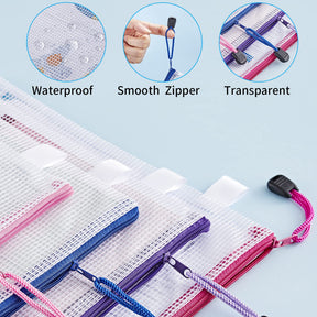 JARLINK 18 Pack 8 Sizes Mesh Pouch, 9 Colors, Waterproof Zipper File Bags Document Multipurpose Travel Bags for Office Supplies Cosmetics Travel Accessories