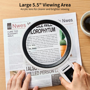 JARLINK Magnifying Glass with Light and Stand, 5.5-Inch Large Magnifying Glass for Reading, 34 LED Adjustable Brightness, Handheld and Stand Magnifier for Seniors and Inspection