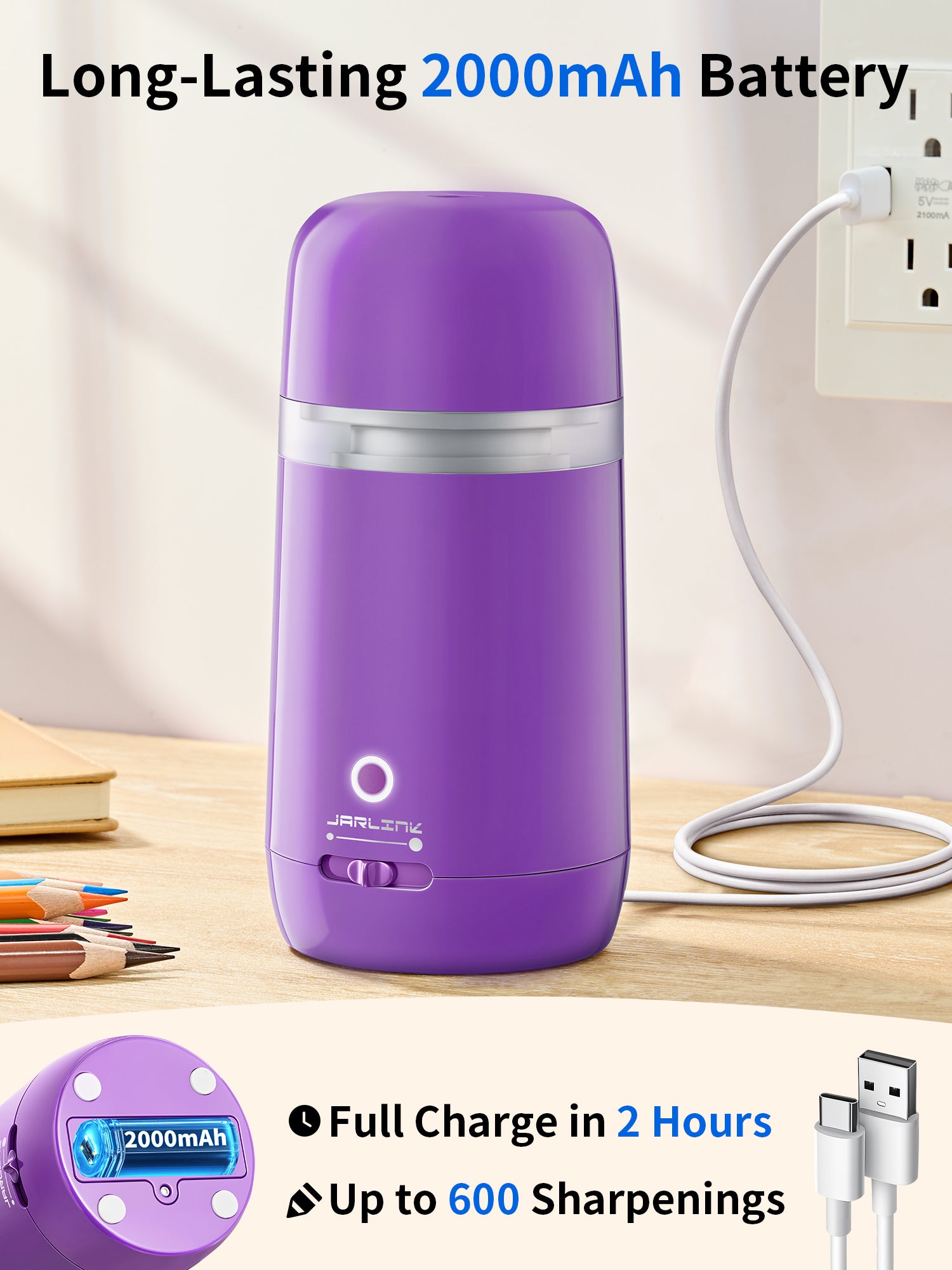 JARLINK Automatic Electric Pencil Sharpener, Rechargeable
