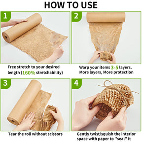 JARLINK Honeycomb Packing Paper, 15"x 131' Bubble Packing Wrap for Packing/Shipping/Moving, Eco-Friendly Bubble Packing Paper Wrapping Roll, Recyclable Moving Supplies With 20 Fragile Sticker Labels
