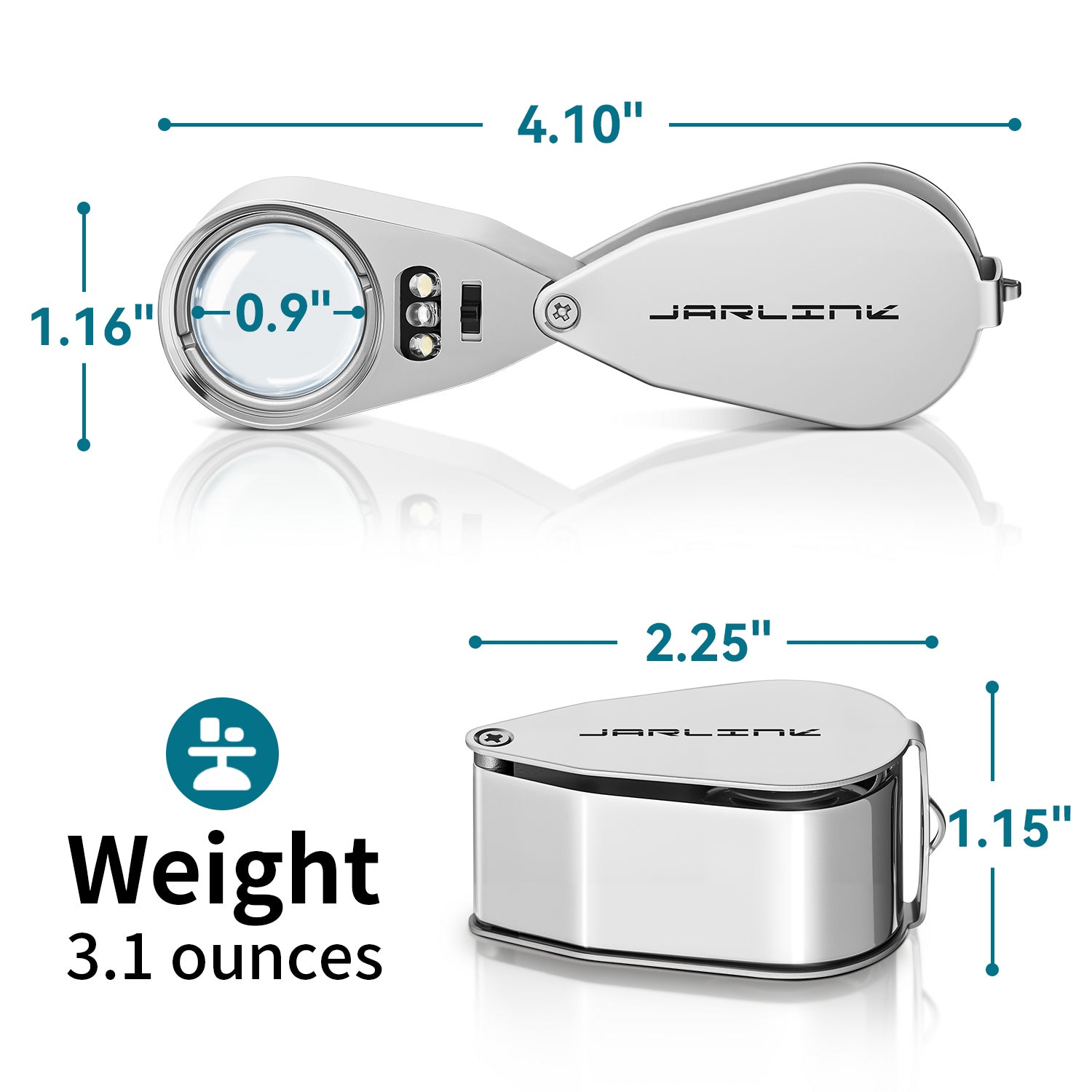 JARLINK 40X Foldable LED UV Metal Jewelers Loupe Magnifier