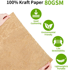 JARLINK Honeycomb Packing Paper, 15"x 131' Bubble Packing Wrap for Packing/Shipping/Moving, Eco-Friendly Bubble Packing Paper Wrapping Roll, Recyclable Moving Supplies With 20 Fragile Sticker Labels
