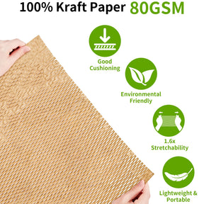 JARLINK Honeycomb Packing Paper, 15"x 131' Bubble Packing Wrap for Packing/Shipping/Moving, Eco-Friendly Bubble Packing Paper Wrapping Roll, Recyclable Moving Supplies With 20 Fragile Sticker Labels