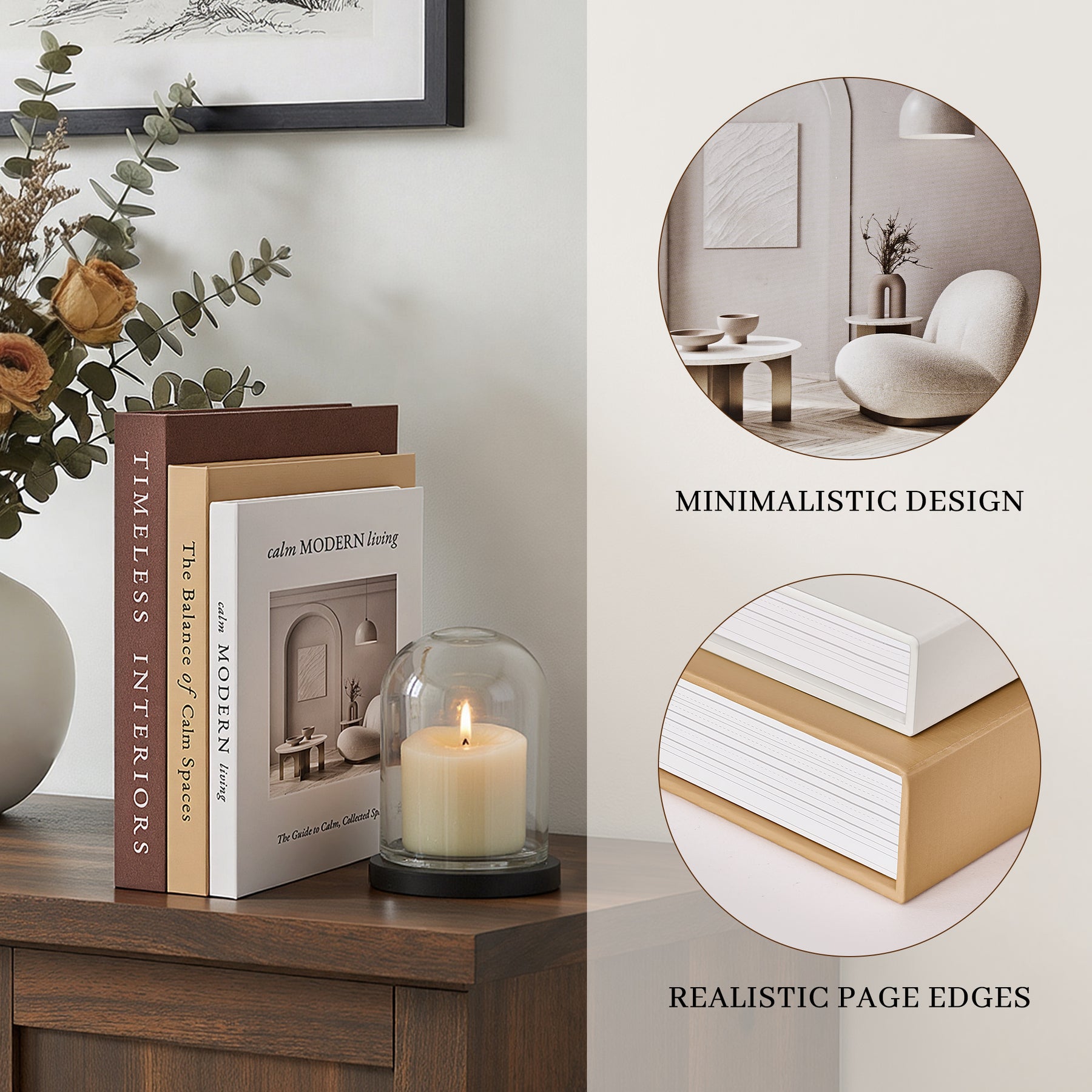 JARLINK Decorative Books, Set of 3 Stackable Fake Book Storage Boxes