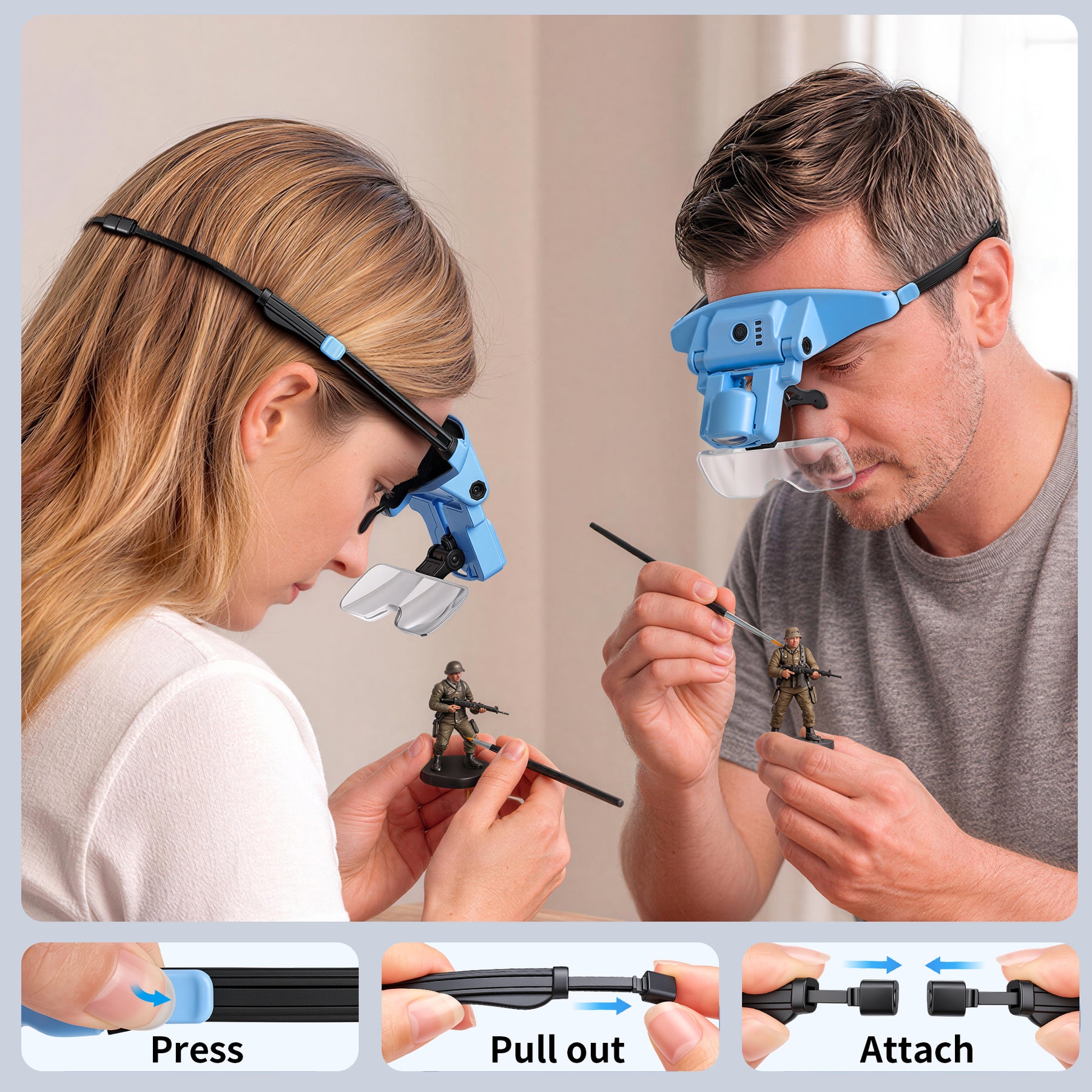 JARLINK Magnifying Glasses with Light, 6 Lenses, Rechargeable Headband
