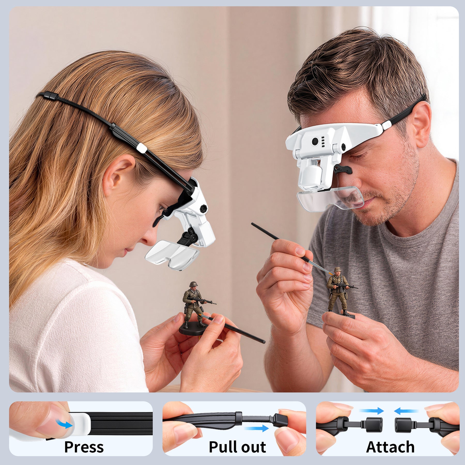 JARLINK Magnifying Glasses with Light, 6 Interchangeable Lens (1.0X-4.0X) & 3 Lighting Modes, Rechargeable Hands-Free Headband Magnifier for Jewelry, Cross Stitch Supplies, Reading, and Close Work