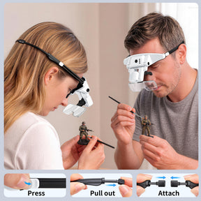 JARLINK Magnifying Glasses with Light, 6 Interchangeable Lens (1.0X-4.0X) & 3 Lighting Modes, Rechargeable Hands-Free Headband Magnifier for Jewelry, Cross Stitch Supplies, Reading, and Close Work