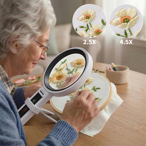JARLINK Magnifying Glass with Light and Stand, 5.5-Inch Large Magnifying Glass for Reading, 34 LED Adjustable Brightness, Handheld and Stand Magnifier for Seniors and Inspection