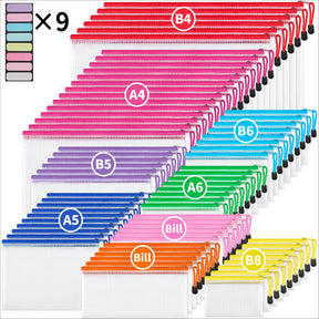JARLINK 18 Pack 8 Sizes Mesh Pouch, 9 Colors, Waterproof Zipper File Bags Document Multipurpose Travel Bags for Office Supplies Cosmetics Travel Accessories