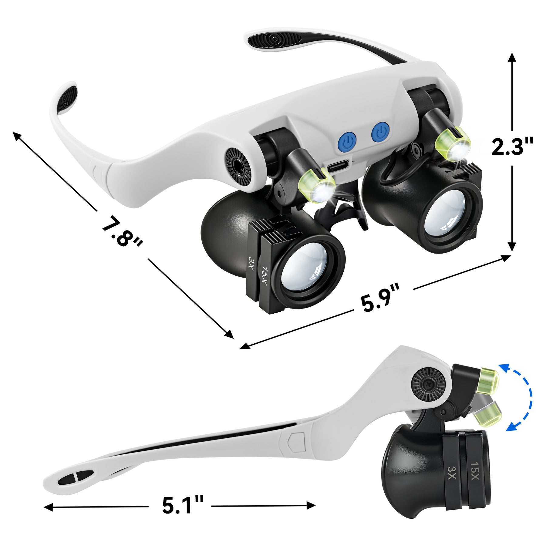 JARLINK Magnifying Glasses with LED Light, Hands Free Magnifier with 14 Interchangeable Lenses 3X 4X 5X 6X 7X 10X 15X, Magnifying Glasses for Close Work, Crafts, Jewelry, Electronics Repair (Black)