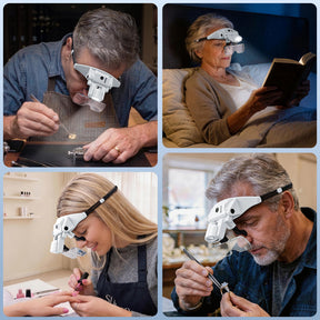 JARLINK Magnifying Glasses with Light, 6 Interchangeable Lens (1.0X-4.0X) & 3 Lighting Modes, Rechargeable Hands-Free Headband Magnifier for Jewelry, Cross Stitch Supplies, Reading, and Close Work