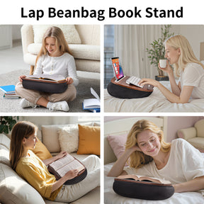 JARLINK Lap Beanbag Book Stand, Hands-Free Reading Pillow Stand for Neck Support, Comfortable Beanbag Book Holder for Bed, Sofa, Dorm Room, Travel (Muted Gray)