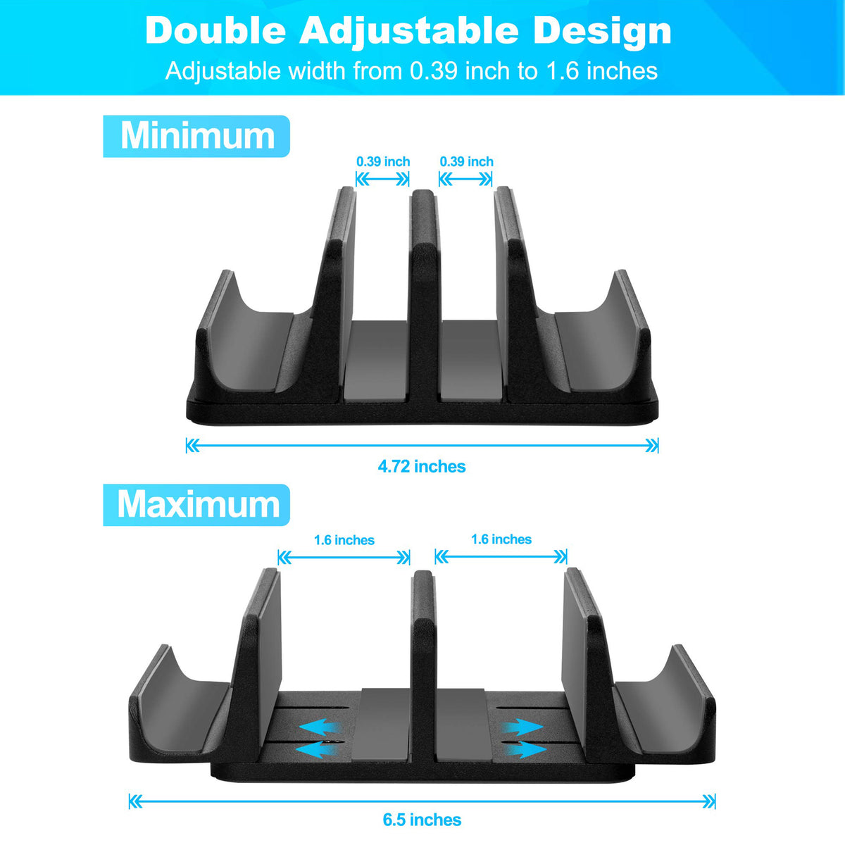 JARLINK 4-in-1 Adjustable Vertical Laptop Stand Holder, Aluminum Dual Slots Laptop Rack for Desk, Space-Saving Organizer for All MacBook, Surface, Chromebook, and Gaming Laptops